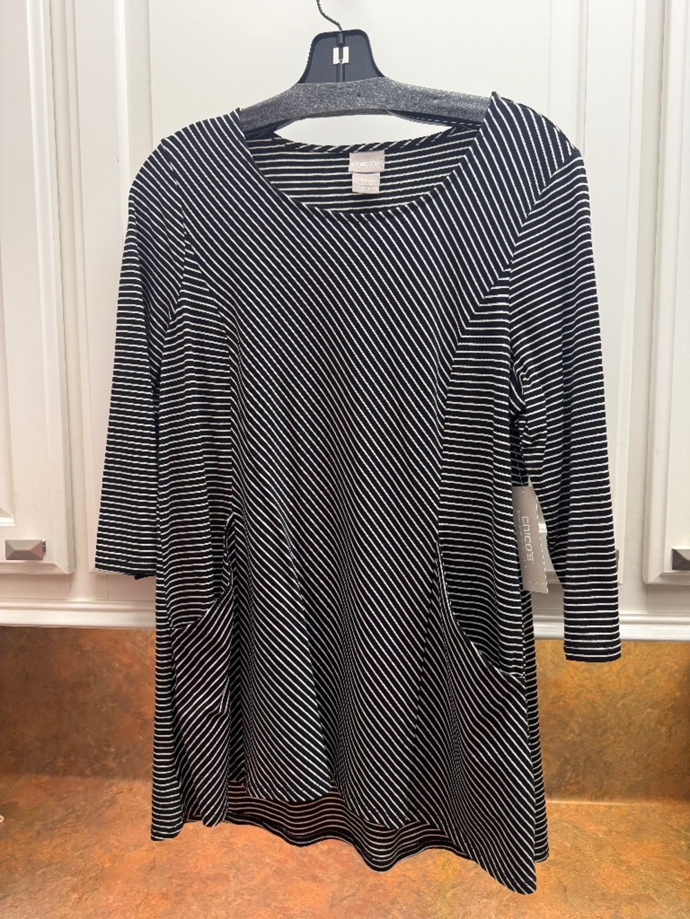 Chico's Blank & White Strip Top - Size M